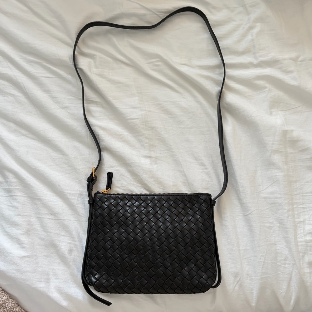Madewell Black Leather Woven Crossbody Bag